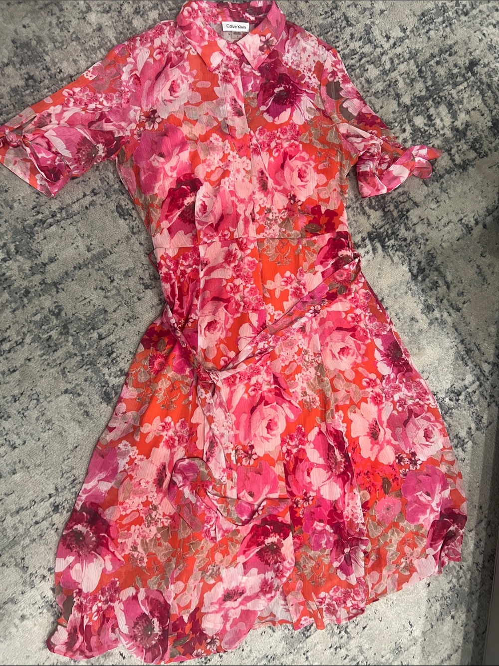 Calvin Klein Pink and Coral Floral Shirt Dress